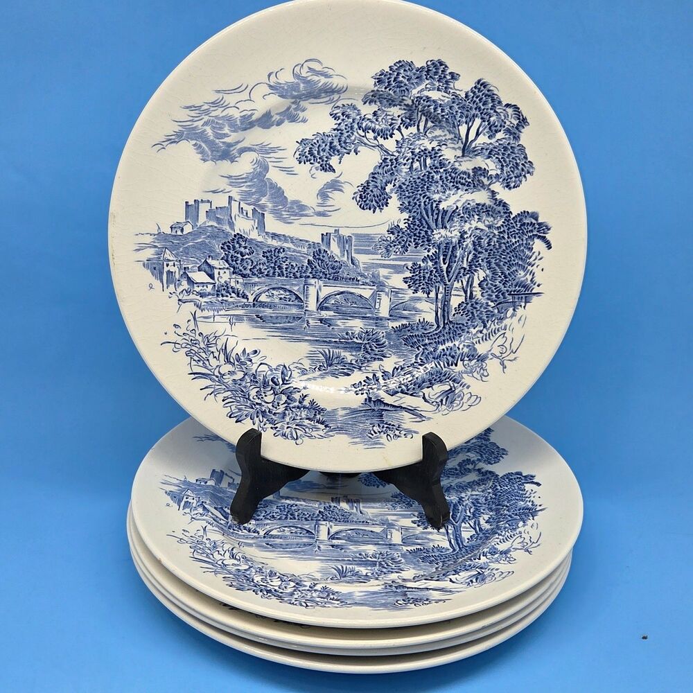 Enoch Wedgwood "COUNTRYSIDE" Blue Set Of 5 Vintage 10" Dinner Plates READ DESCRI